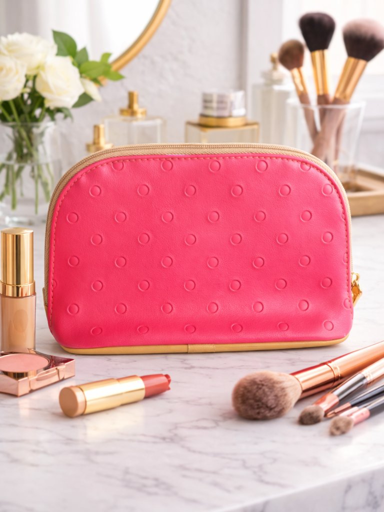 Vintage 90s Este Lauder Pink Tan Zip Cosmetic Makeup Travel Bag